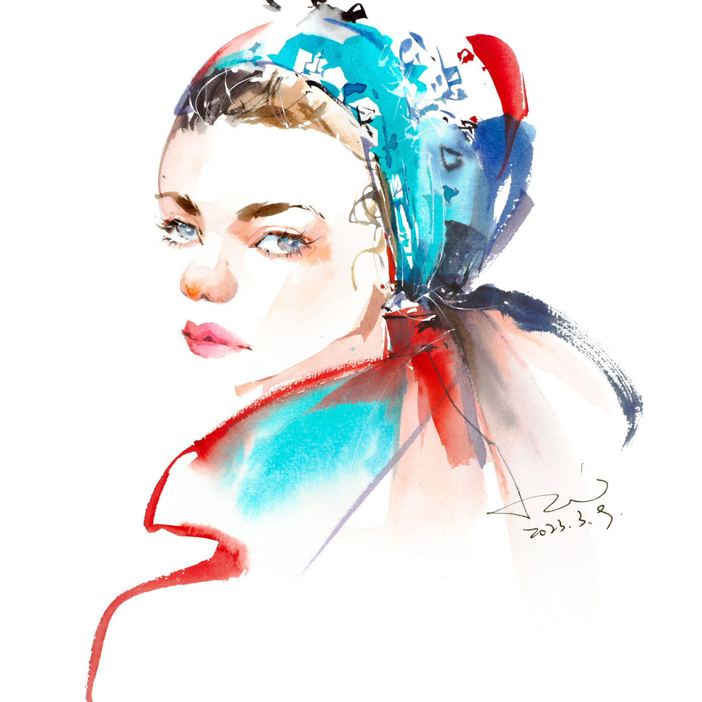 進階：赤青綺 標準的45度側臉肖像、進階的五官比例注意需知，頭巾的畫法。