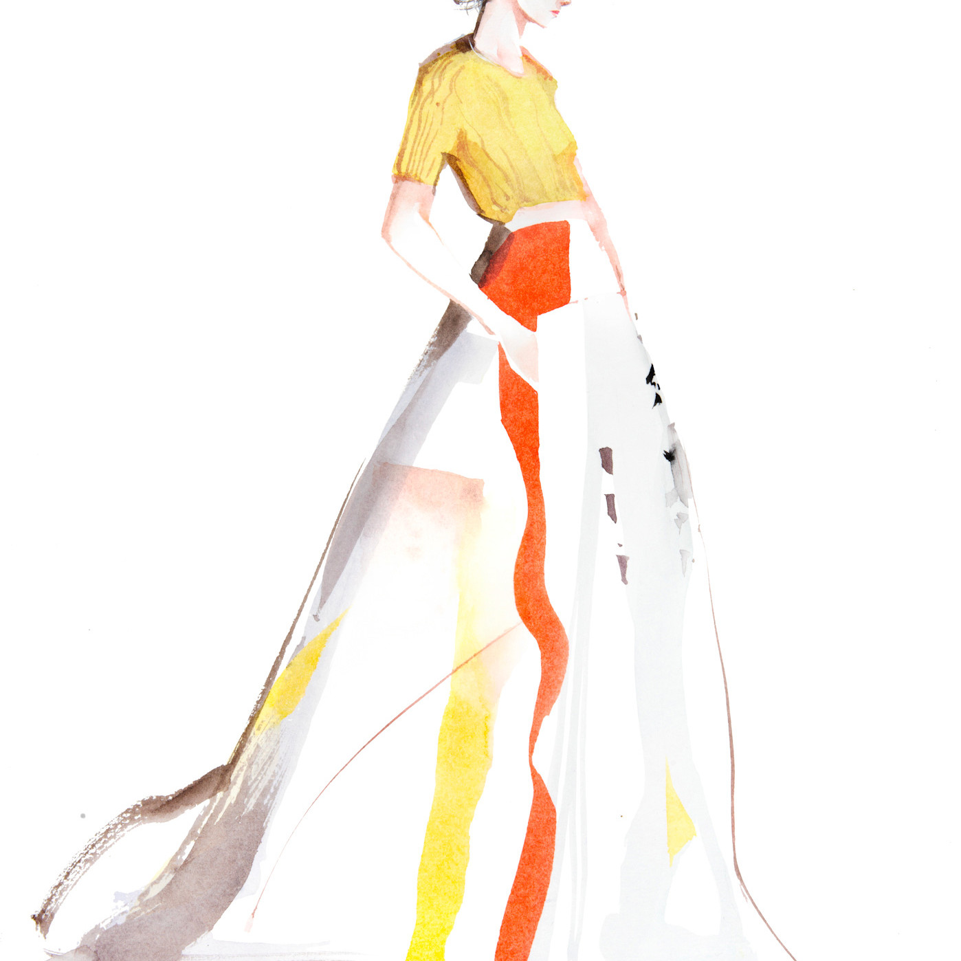 基礎：幾何寧靜 人體的站姿（8頭身）比例結構，由幾何色塊切入，學習最基礎的水彩工具使用，以及膚色的調法。